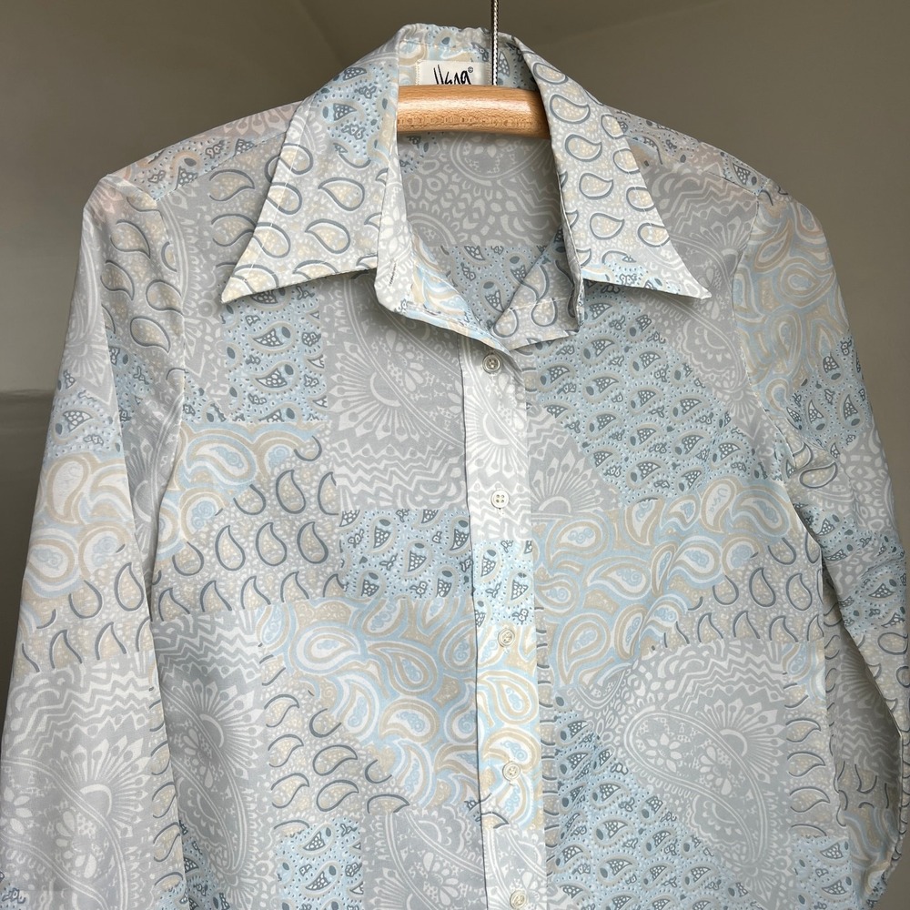 Vintage Vera Newmann semi sheer 70s‎ dagger collar button up blouse top Medium